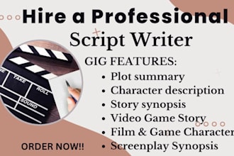 write synopsis and character description for your script and games