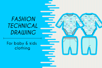 design fashion technical drawing for baby and kids clothing