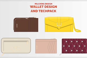 design a wallet collection with techpacks for production