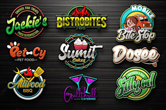 do restaurant, fastfood, BBQ, food truck and 3d food logo design
