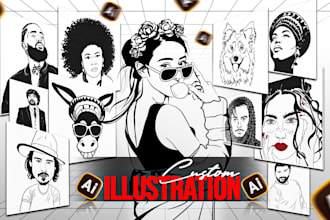 do line art, stencil, silhouette, outline, black and white vector pet portrait