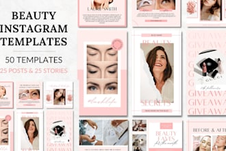 design 100 beauty, botox, pmu, lashes extension and skincare social media posts