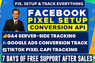 fix or setup meta facebook pixel shopify, ga4, g ads, conversion API, tiktok gtm