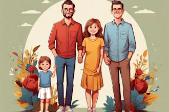 draw a vector art family portrait