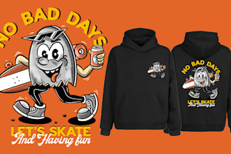 draw retro cartoon character mascot logo for t shirt