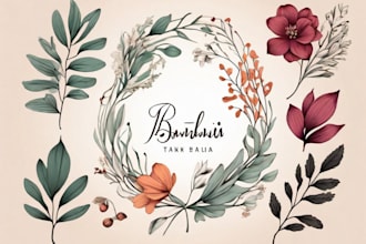 design hand drawn botanical boho minimalist logo
