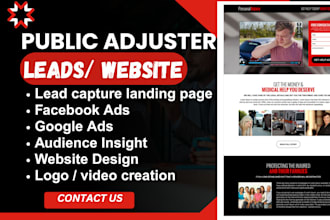 build dynamic public adjuster website insurance claim leads insurance website