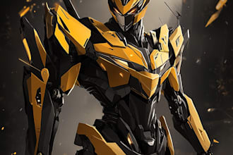 desing a unique mecha robot illustration