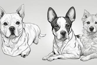 o black and white dog, cat or pet portrait vectors line art