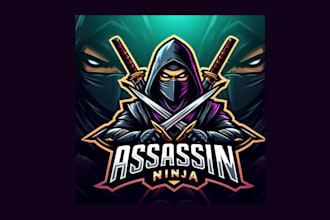 make amazing assasin ninja esport mascot logo with any file