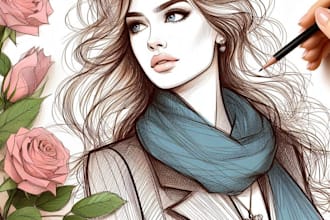 draw a fashion illustration, sketch, portrait