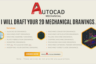 create autocad 2d and 3d engineering part drawings, machine designs etc