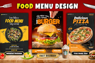 design attractive food menu, restaurant menu, poster, flyer