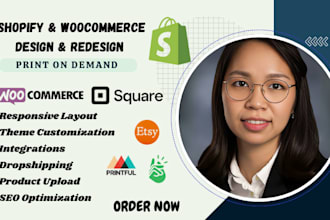 woocommerce shopify printful printify website design square store etsy pod SEO