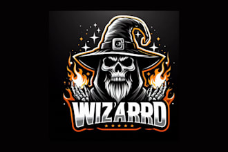 do modern skull wizard esports mascot logo with source file