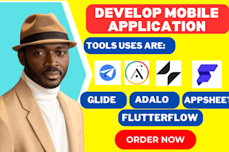 develop mobile app with flutterflow, appsheet, glide adalo buildfire goodbarber