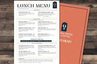 design a modern, sleek and unique food drink menu