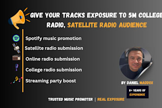 give your tracks exposure to 5m college radio, satellite radio audience