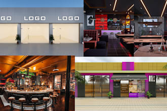 3d exterior facade rendering design,retail storefront,pharmacy,walkthrough video