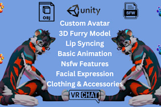 custom 3d vrchat, furry nsfw rig, vr character unity, vrchat avatar, vroid model