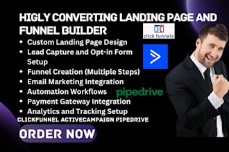 setup landing page and funnel builders clickfunnel activecampaign pipedrive
