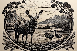 create awesome linocut illustration or linocut imitation