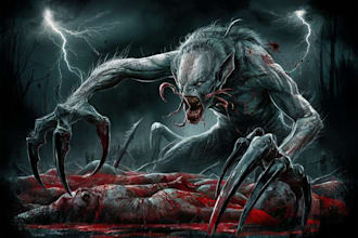 freehand draw dark art, horror and brutal illustration