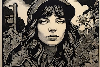 draw a custom portrait in linocut style