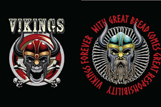 drawing vintage viking helmet warrior logo with illustration