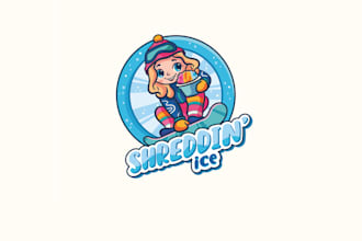 design coolest snowboarding shaved ice eating character logo