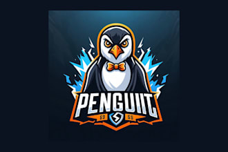 do unique penguin esports mascot logo with source file