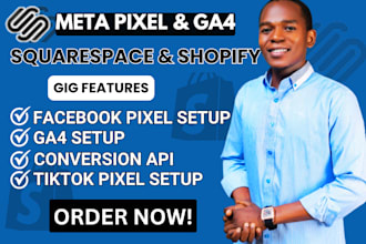 setup fb or metal pixel, tiktok pixel, ga4 for squaresapce or shopify website
