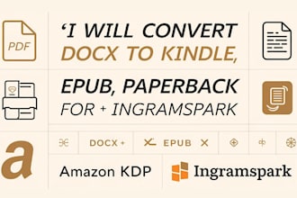 convert docx to PDF, kindle, epub, paperback for amazon KDP and ingramspark
