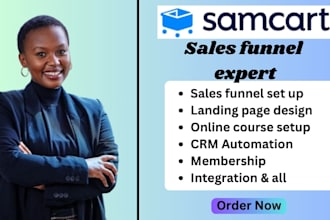 a high converting samcart sales funnel, checkout page, order bumps and upsells