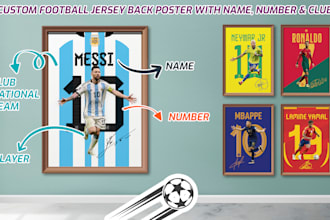 custom back football club jersey poster with name, number
