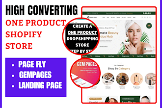 build shopify dropshipping one product store , landing page pagefly gempages