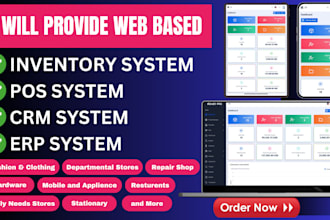 provide web based inventory, pos, CRM, erp management systems using PHP laravel
