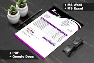 design professional invoice template ms word, excel and google docs