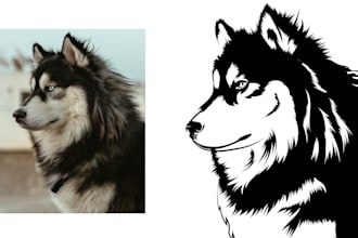 draw your pet portrait in black and white stencil, line art