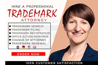 be US, ca, UK licensed trademark registration attorney, office action, sou, noa
