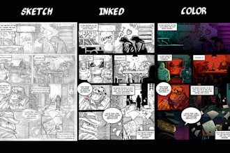 draw a custom comic page, traditional ink in manga or american style