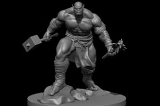 sculpt a 3d orc character,3d  monster, 3d creatures model, ue5 rigging, texture