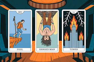 design illustrations of tarot card, board game and likes