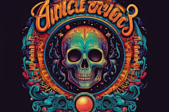 draw a unique psychedelic vintage retro logo art