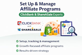 set up and manage affiliate programs on clickbank and shareasale