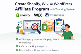 create shopify, wix, or wordpress affiliate program  with tracking system