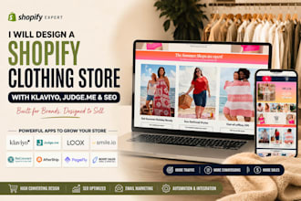 design a shopify clothing store with klaviyo judgeme and SEO