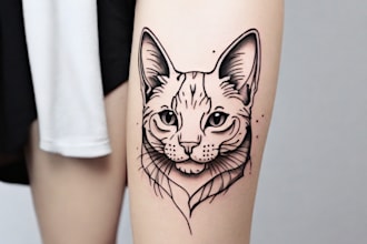 draw pet ears line art tattoo of cat, dog ears outline