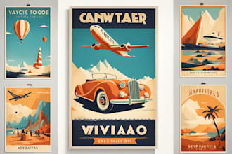 create retro, vintage travel poster and illustration