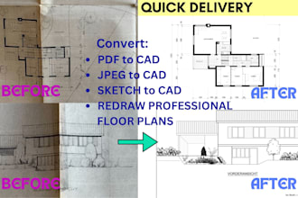 convert PDF, hand sketch or image to autocad dwg floor plan